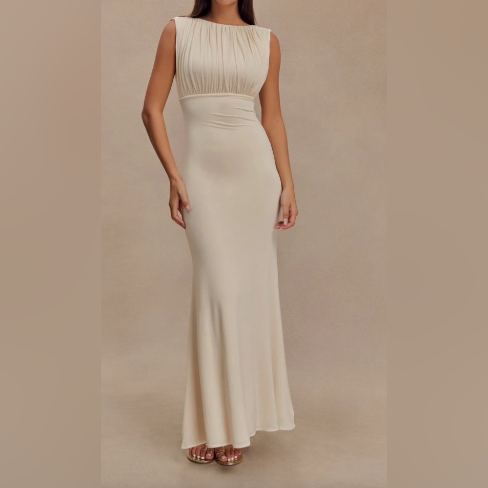 Malia Slinky Ruched Maxi Dress - Ivory TAGS! BRAND NEW, NEVER WORN